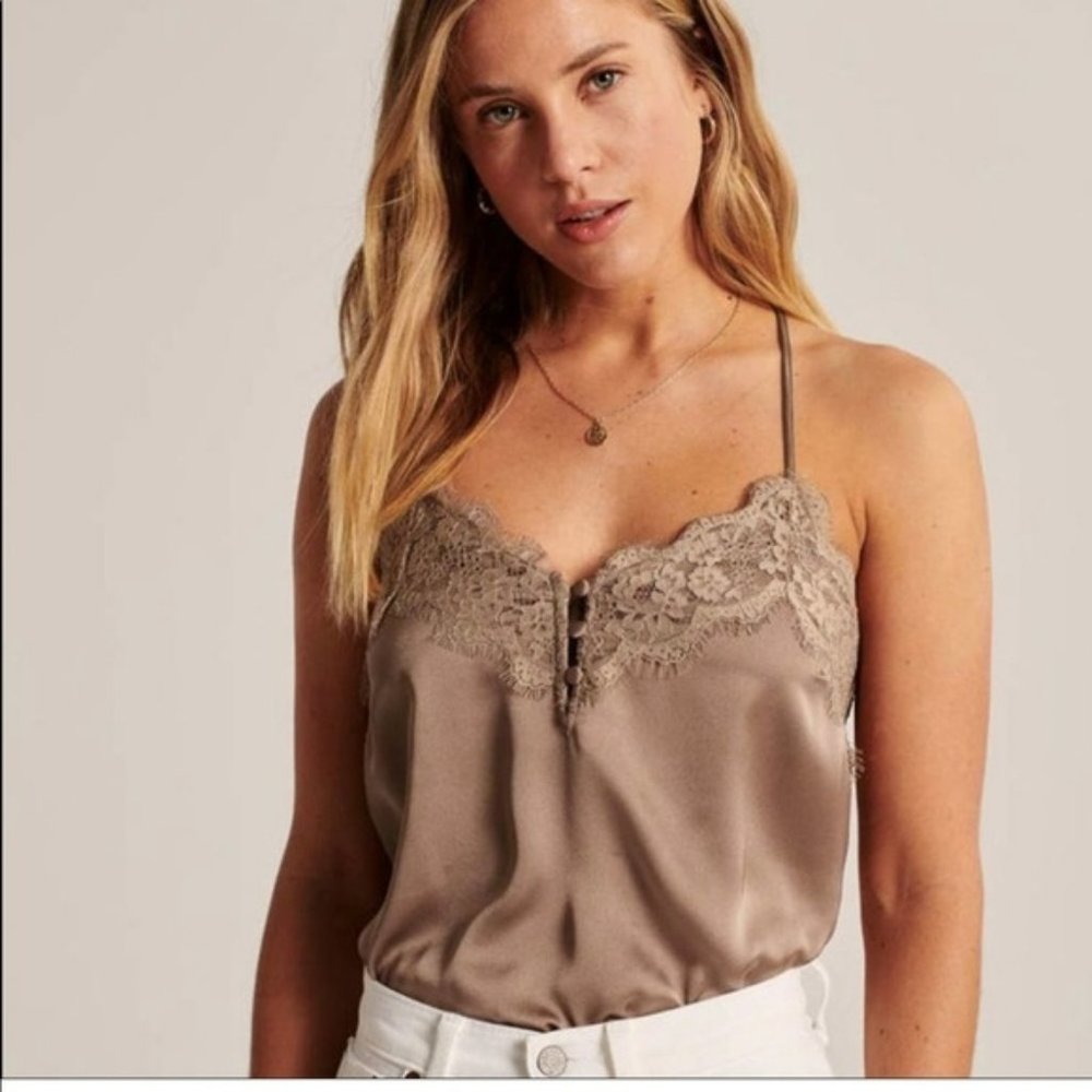 ABERCROMBIE Grey Satin Lace Bodysuit